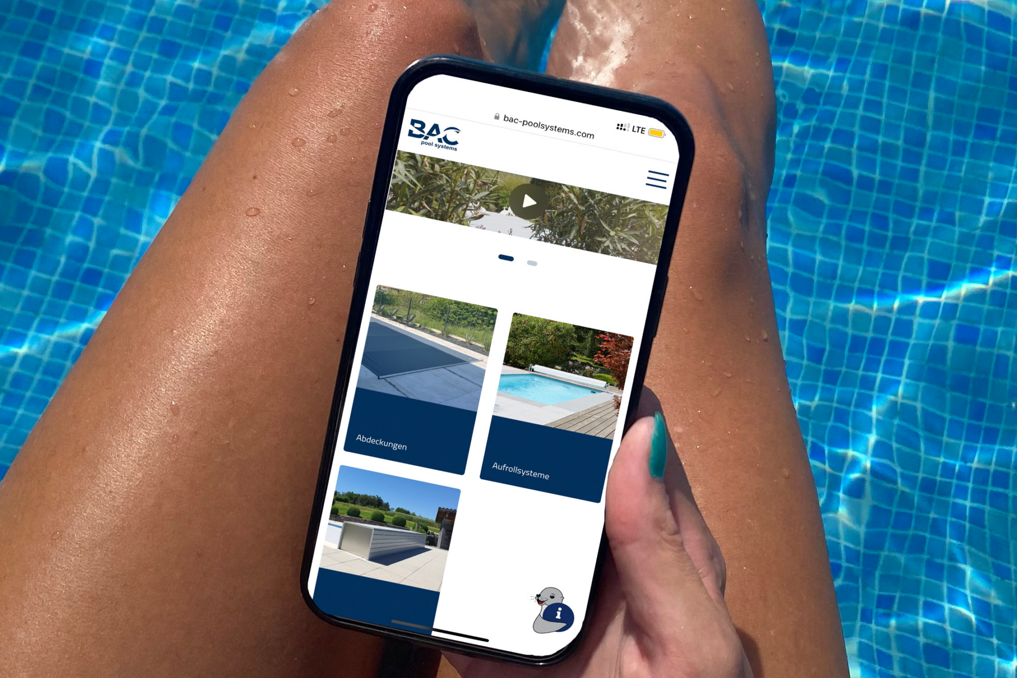 BAC pool systems Homepage auf Smartphone